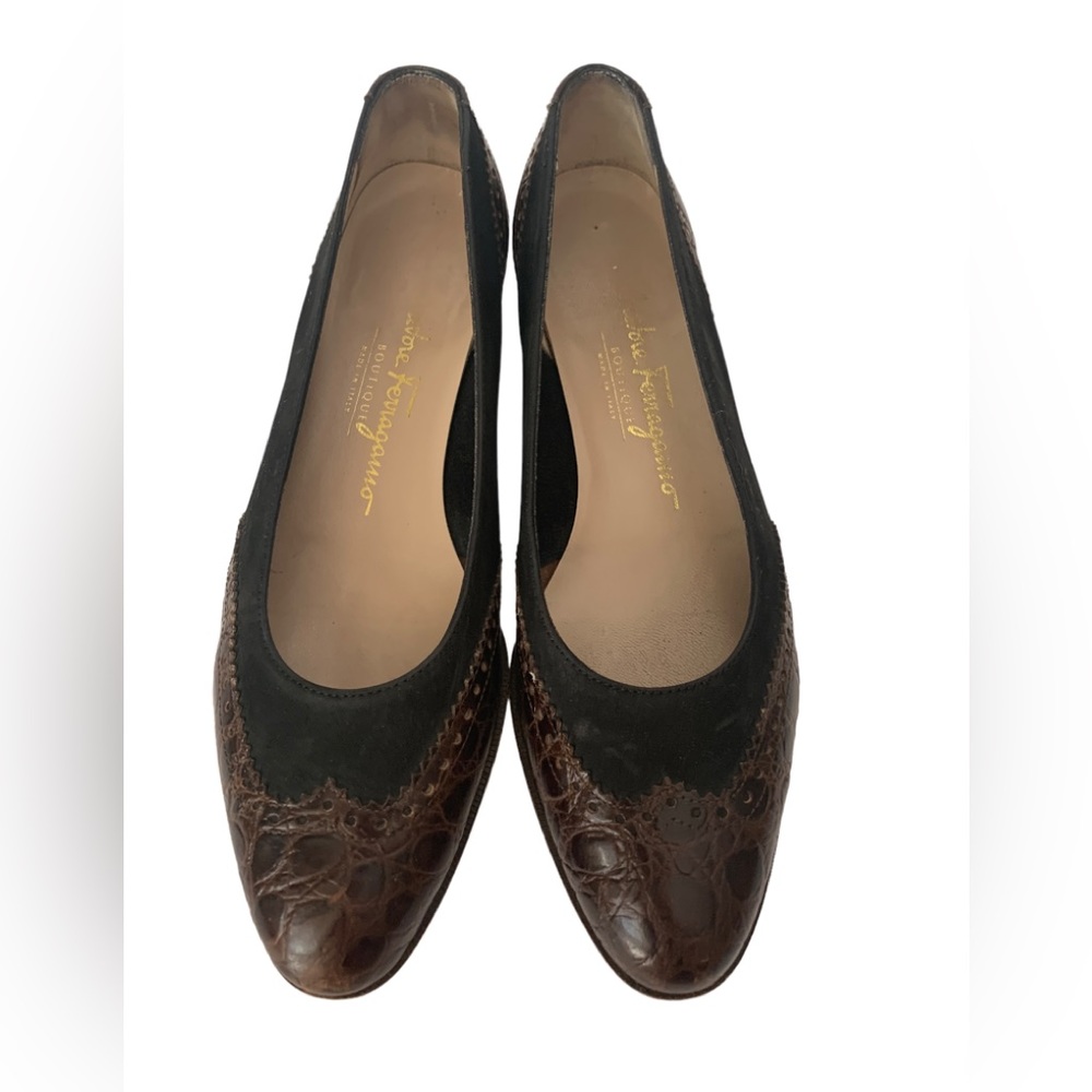 Salvatore Ferragamo Boutique Pump Heels Croc Suede Sz 6.5 B (narrow)